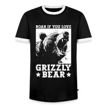 Grizzly Bear Brown Bear Howler Bear - Men's Ringer Shirt - black/white - Front - AI Model Female 172 light (172cm) & AI Model Male 178 light (178cm)