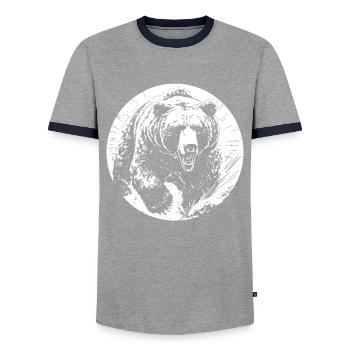 Grizzly Bear Brown Bear - Men's Ringer Shirt - grey/navy  - Front - AI Model Female 172 light (172cm) & AI Model Male 178 light (178cm)
