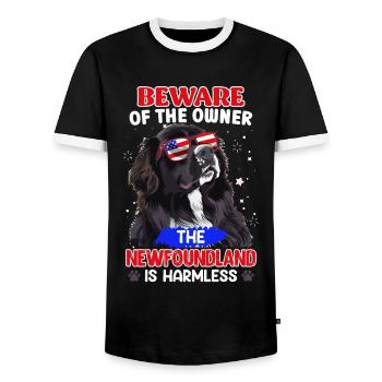 Newfie MÉFIEZ-VOUS DE LA MAÎTRESSE Terre-Neuve - T-shirt contrasté Homme - noir/blanc - Devant - AI Model Female 172 light (172cm) & AI Model Male 178 light (178cm)