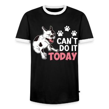 Bouledogue français PAS AUJOURD'HUI Frenchie têtu - T-shirt contrasté Homme - noir/blanc - Devant - AI Model Female 172 light (172cm) & AI Model Male 178 light (178cm)