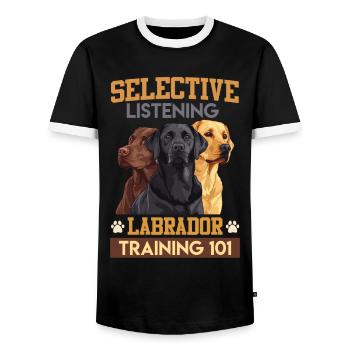 Labrador drôle LABRADORS À L’ÉCOUTE SÉLECTIVE - T-shirt contrasté Homme - noir/blanc - Devant - AI Model Female 172 light (172cm) & AI Model Male 178 light (178cm)