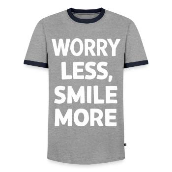 Worry Less Smile More Motivation - Men's Ringer Shirt - grey/navy  - Front - AI Model Female 172 light (172cm) & AI Model Male 178 light (178cm)