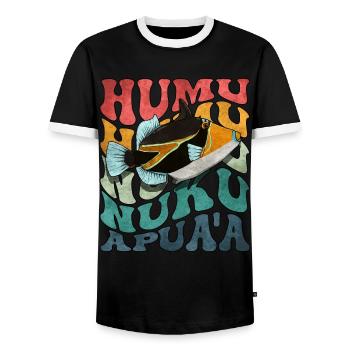 Humuhumunukunukuapua'a Hawaiian Reef Triggerfish - Men's Ringer Shirt - black/white - Front - AI Model Female 172 light (172cm) & AI Model Male 178 light (178cm)