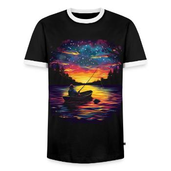 Fishing Fisherman Fisherman Pop Art - Men's Ringer Shirt - black/white - Front - AI Model Female 172 light (172cm) & AI Model Male 178 light (178cm)