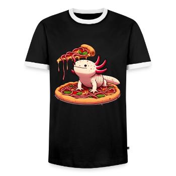 Pizza Party for Axolotl - Men's Ringer Shirt - black/white - Front - AI Model Female 172 light (172cm) & AI Model Male 178 light (178cm)