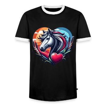 Tête de cheval coeur amoureux des chevaux - T-shirt contrasté Homme - noir/blanc - Devant - AI Model Female 172 light (172cm) & AI Model Male 178 light (178cm)
