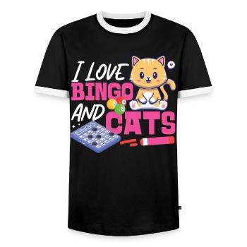 Bingo Player Cat I Love Bingo And - Men's Ringer Shirt - black/white - Front - AI Model Female 172 light (172cm) & AI Model Male 178 light (178cm)