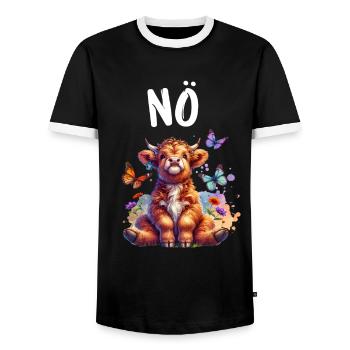 Highland Cow dit non pour les garçons et les filles - T-shirt contrasté Homme - noir/blanc - Devant - AI Model Female 172 light (172cm) & AI Model Male 178 light (178cm)