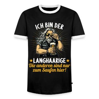 the long-haired man marries bachelor party bachelor party - Men's Ringer Shirt - black/white - Front - AI Model Female 172 light (172cm) & AI Model Male 178 light (178cm)