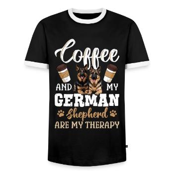 Kaffeetrinker Coffee and my German Shepherd my - Men's Ringer Shirt - black/white - Front - AI Model Female 172 light (172cm) & AI Model Male 178 light (178cm)