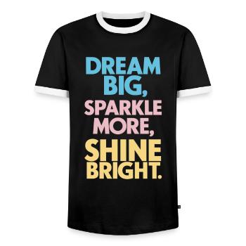 Dreams Big Shine Bright Light Up Strong - Men's Ringer Shirt - black/white - Front - AI Model Female 172 light (172cm) & AI Model Male 178 light (178cm)