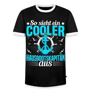Houseboat driving licence for houseboat owners - Men's Ringer Shirt - black/white - Front - AI Model Female 172 light (172cm) & AI Model Male 178 light (178cm)