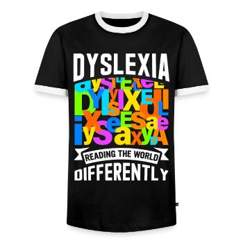 Dyslexia Dyslexia Dyslexia Dyslexic - Men's Ringer Shirt - black/white - Front - AI Model Female 172 light (172cm) & AI Model Male 178 light (178cm)