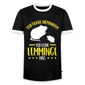 Lemming Don't Trust Vole Lemming - Men's Ringer Shirt - black/white - Front - AI Model Female 172 light (172cm) & AI Model Male 178 light (178cm)