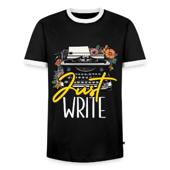 Writing Just Write Novelist Book Writer Publisher - Men's Ringer Shirt - black/white - Front - AI Model Female 172 light (172cm) & AI Model Male 178 light (178cm)