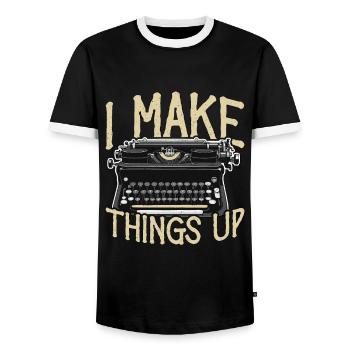 Ecriture J’invente Littérature Journaliste - T-shirt contrasté Homme - noir/blanc - Devant - AI Model Female 172 light (172cm) & AI Model Male 178 light (178cm)