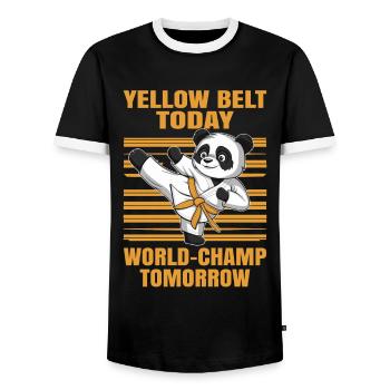 Gelber Gürtel heute Weltmeister morgen Karate - Männer Kontrast-T-Shirt - Schwarz/Weiß - Vorne - AI Model Female 172 light (172cm) & AI Model Male 178 light (178cm)