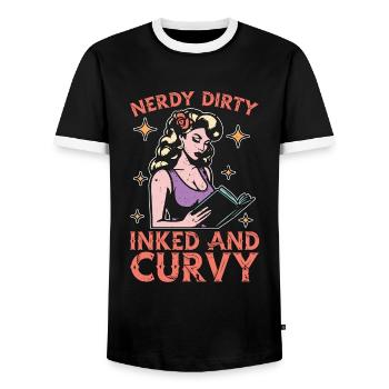 Lecture De Livres De Lecture Nerdy Dirty Encrés Et Sinueux - T-shirt contrasté Homme - noir/blanc - Devant - AI Model Female 172 light (172cm) & AI Model Male 178 light (178cm)