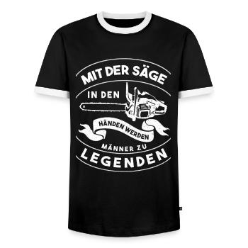 Tronçonneuse Tronçonneuse Forestier Disant Bûcheron - T-shirt contrasté Homme - noir/blanc - Devant - AI Model Female 172 light (172cm) & AI Model Male 178 light (178cm)