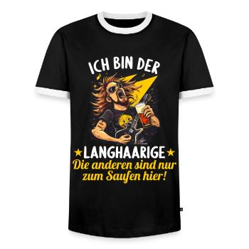 the long-haired man marries bachelor party bachelor party - Men's Ringer Shirt - black/white - Front - AI Model Female 172 light (172cm) & AI Model Male 178 light (178cm)