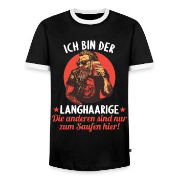 the long-haired man marries bachelor party bachelor party - Men's Ringer Shirt - black/white - Front - AI Model Female 172 light (172cm) & AI Model Male 178 light (178cm)