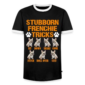 Französische Bulldogge Stubborn Frenchie Tricks - Männer Kontrast-T-Shirt - Schwarz/Weiß - Vorne - AI Model Female 172 light (172cm) & AI Model Male 178 light (178cm)
