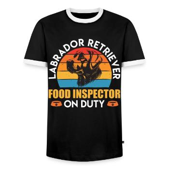 Labrador Retriever FOOD INSPECTOR on Duty - Männer Kontrast-T-Shirt - Schwarz/Weiß - Vorne - AI Model Female 172 light (172cm) & AI Model Male 178 light (178cm)