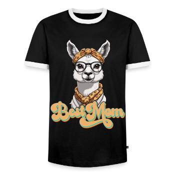 Llama Loving Mom Funny Mom Design - Men's Ringer Shirt - black/white - Front - AI Model Female 172 light (172cm) & AI Model Male 178 light (178cm)