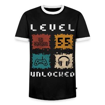 NIVEAU 55 DÉBLOQUÉ 55 Manette de joueur d’anniversaire - T-shirt contrasté Homme - noir/blanc - Devant - AI Model Female 172 light (172cm) & AI Model Male 178 light (178cm)
