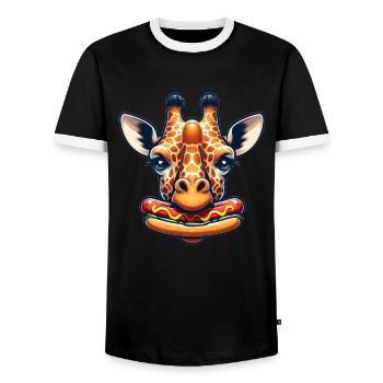 Giraffe enjoys hot dog - Men's Ringer Shirt - black/white - Front - AI Model Female 172 light (172cm) & AI Model Male 178 light (178cm)