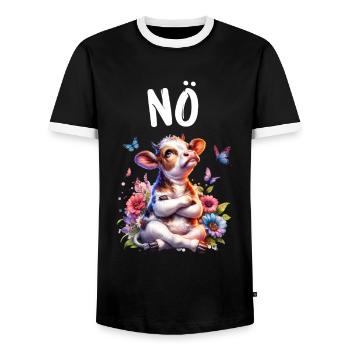 Cow Saying Nope for Boys and Girls - Men's Ringer Shirt - black/white - Front - AI Model Female 172 light (172cm) & AI Model Male 178 light (178cm)