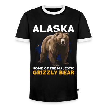 Grizzly Bear Alaska Brown Bear Bear - Men's Ringer Shirt - black/white - Front - AI Model Female 172 light (172cm) & AI Model Male 178 light (178cm)