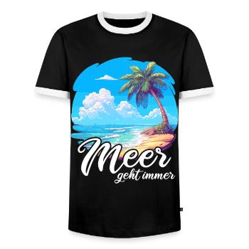 The sea always goes on holiday trips - Men's Ringer Shirt - black/white - Front - AI Model Female 172 light (172cm) & AI Model Male 178 light (178cm)