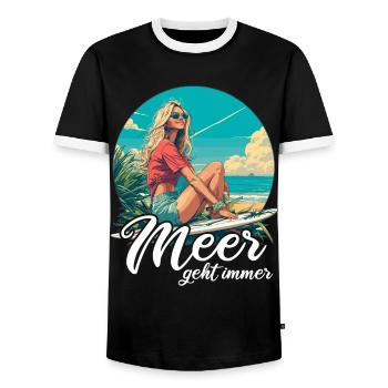 The sea always goes on holiday trips - Men's Ringer Shirt - black/white - Front - AI Model Female 172 light (172cm) & AI Model Male 178 light (178cm)