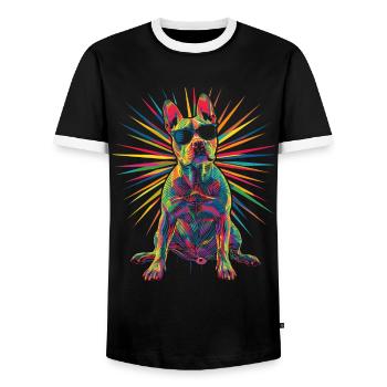 American Bull Terrier Dog Sunglasses Pop Art - Men's Ringer Shirt - black/white - Front - AI Model Female 172 light (172cm) & AI Model Male 178 light (178cm)