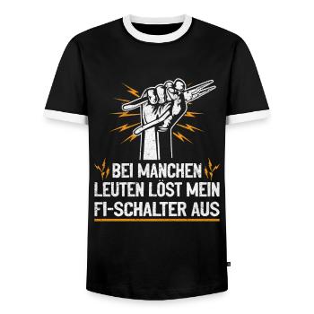 My RCD and I joke with voltage - Men's Ringer Shirt - black/white - Front - AI Model Female 172 light (172cm) & AI Model Male 178 light (178cm)