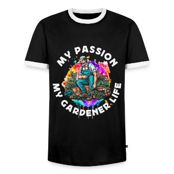 Gardener My Passion My Gardener Life Plant Lover - Men's Ringer Shirt - black/white - Front - AI Model Female 172 light (172cm) & AI Model Male 178 light (178cm)