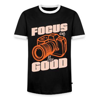 Photographer Focus On The Good Photograph Camera - Men's Ringer Shirt - black/white - Front - AI Model Female 172 light (172cm) & AI Model Male 178 light (178cm)