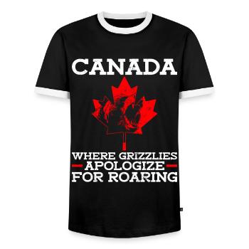 Grizzly Bear Canada Brown Bear Bear - Men's Ringer Shirt - black/white - Front - AI Model Female 172 light (172cm) & AI Model Male 178 light (178cm)