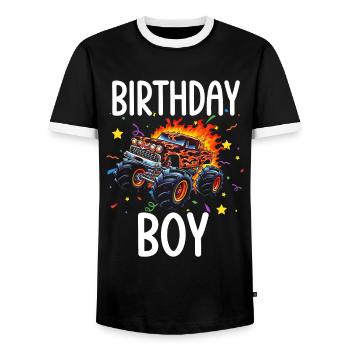 Birthday Kids Monster Truck Birthday Party - Men's Ringer Shirt - black/white - Front - AI Model Female 172 light (172cm) & AI Model Male 178 light (178cm)