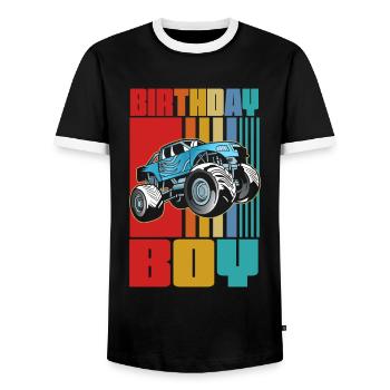 Birthday Kids Monster Truck Birthday Party - Men's Ringer Shirt - black/white - Front - AI Model Female 172 light (172cm) & AI Model Male 178 light (178cm)