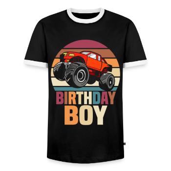 Birthday Kids Monster Truck Birthday Party - Men's Ringer Shirt - black/white - Front - AI Model Female 172 light (172cm) & AI Model Male 178 light (178cm)