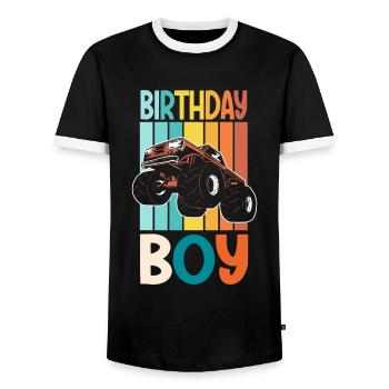 Birthday Kids Monster Truck Birthday Party - Men's Ringer Shirt - black/white - Front - AI Model Female 172 light (172cm) & AI Model Male 178 light (178cm)