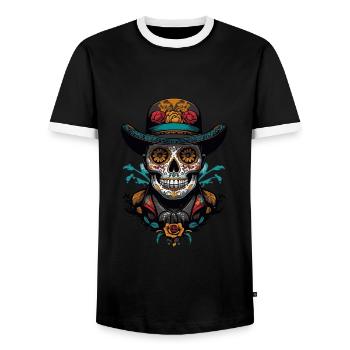 Dia De Muertos Mexico Sugar Skull Skull Design - T-shirt contrasté Homme - noir/blanc - Devant - AI Model Female 172 light (172cm) & AI Model Male 178 light (178cm)