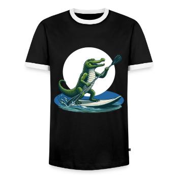 Crocodile doing stand-up paddling - Men's Ringer Shirt - black/white - Front - AI Model Female 172 light (172cm) & AI Model Male 178 light (178cm)