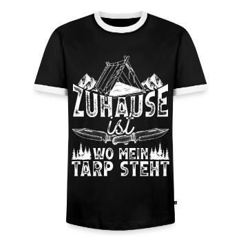 Survival Camping Bushcraft Knife Burshcrafting - Men's Ringer Shirt - black/white - Front - AI Model Female 172 light (172cm) & AI Model Male 178 light (178cm)