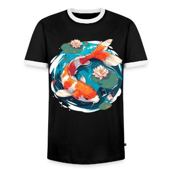 Vintage 80er Retro Japanisch Asiatisch Koi Karpfen - Männer Kontrast-T-Shirt - Schwarz/Weiß - Vorne - AI Model Female 172 light (172cm) & AI Model Male 178 light (178cm)