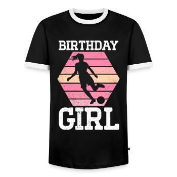 Geburtstagsmädchen Fußball Bday Party Thema - Männer Kontrast-T-Shirt - Schwarz/Weiß - Vorne - AI Model Female 172 light (172cm) & AI Model Male 178 light (178cm)