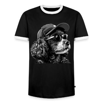 Poodle with Sunglasses - Men's Ringer Shirt - black/white - Front - AI Model Female 172 light (172cm) & AI Model Male 178 light (178cm)