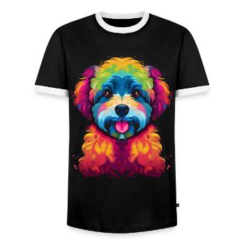 Bichon Frise Dog Pop Art - Men's Ringer Shirt - black/white - Front - AI Model Female 172 light (172cm) & AI Model Male 178 light (178cm)